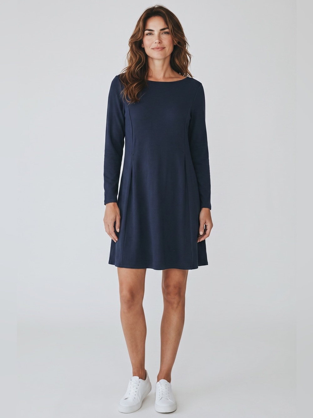 J. Jill Wearever Collection Pleated Dress // Navy // Large Petite